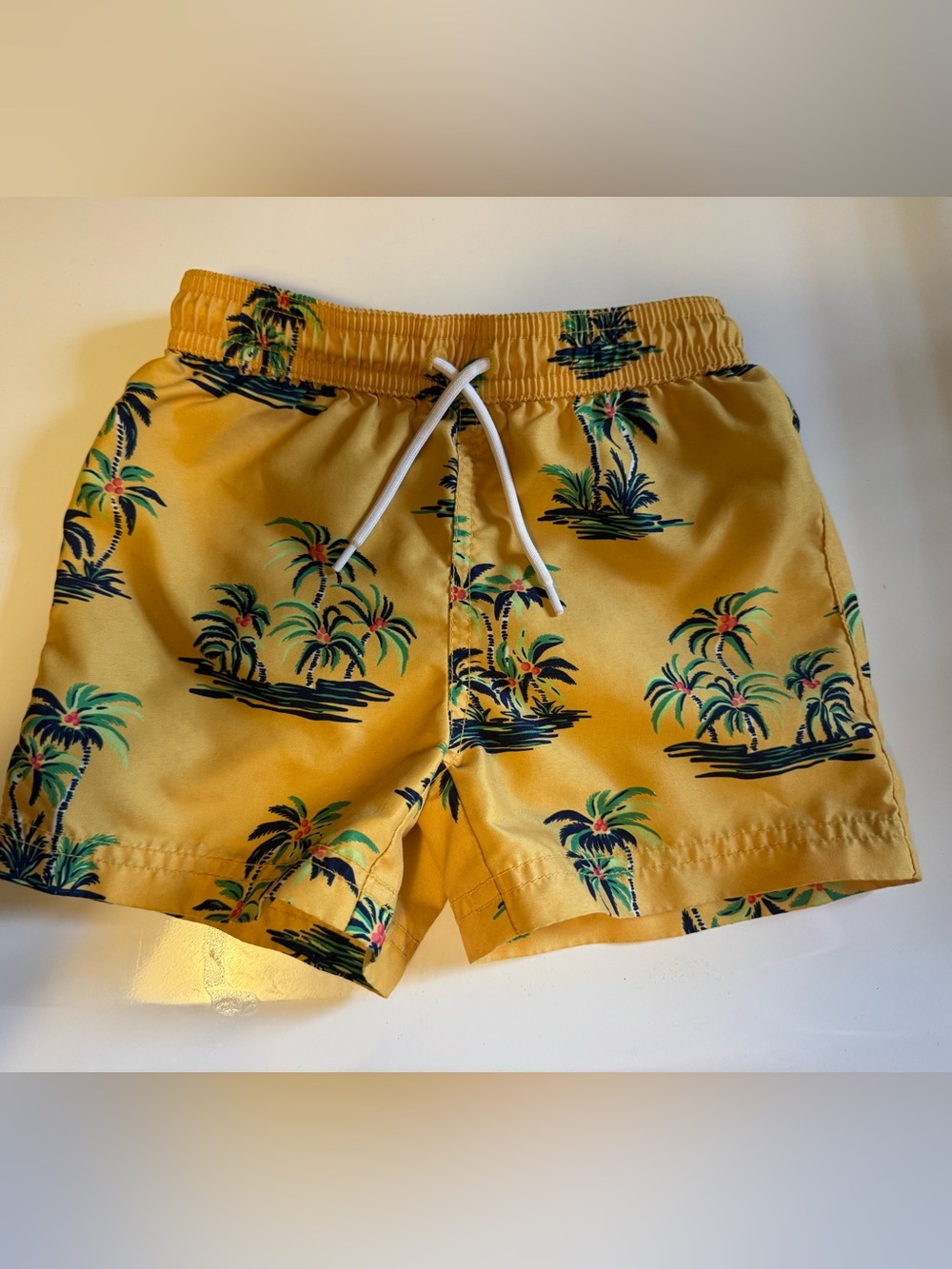 Janie and Jack Yellow Palm-Print Toddler Swim Shorts